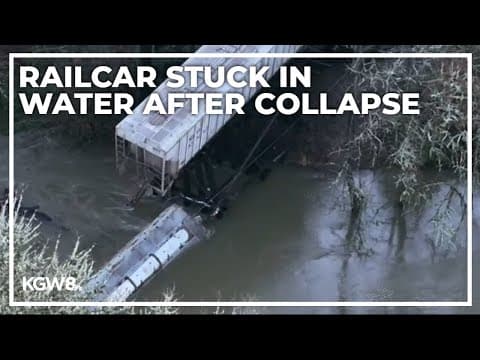 Crews prepare to pull railcar out of water after train trestle collapses in Corvallis