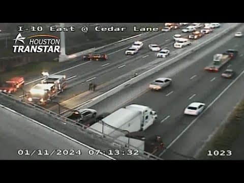 Sheriff gives update after deputy, 2 others hit by work truck on East Freeway in Channelview area