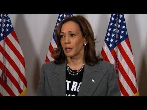 Kamala Harris speaks to the press ahead of Detroit campaign event