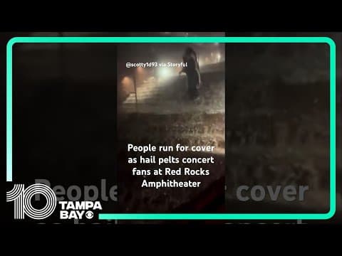 People run for cover as hail pelts concert fans at Red Rocks Amphitheater