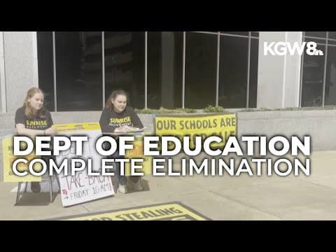 Protesters rally in front of Department of Education building after Trump orders dismantling