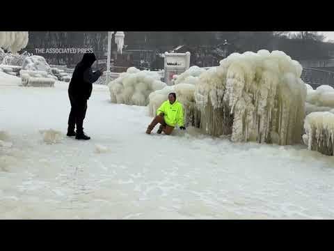 Waterfall mist in New Jersey creates frozen wonderland