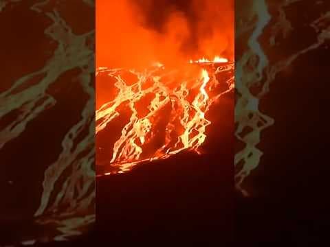 Volcano on island in the Galapagos spews lava into the sea #volcano #lava