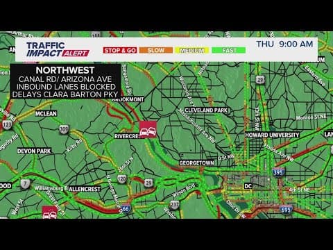 Traffic Impact Alert: Major lane blockage in Northwest DC due to crash
