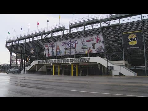 Banner at IMS entrance pays tribute to three decades of Brickyard champions
