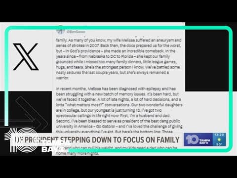 University of Florida president Ben Sasse is resigning after his wife was diagnosed with epilepsy