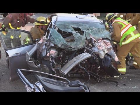 Car ripped into pieces after colliding with truck in Santee
