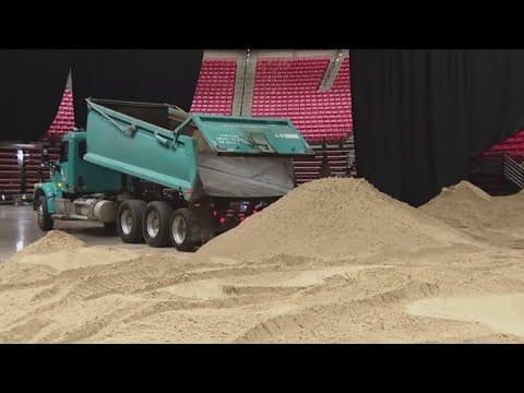 Inside look as Viejas Arena transforms into beach volleyball court