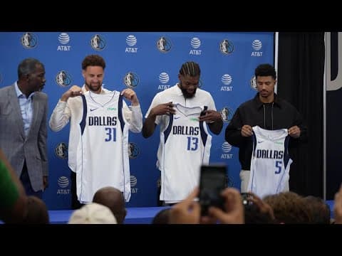 Klay Thompson, Naji Marshall, Quentin Grimes hold up new Mavs jerseys