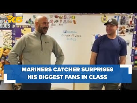 Mariners catcher Cal Raleigh visits school kids from viral "Big Dumper" video