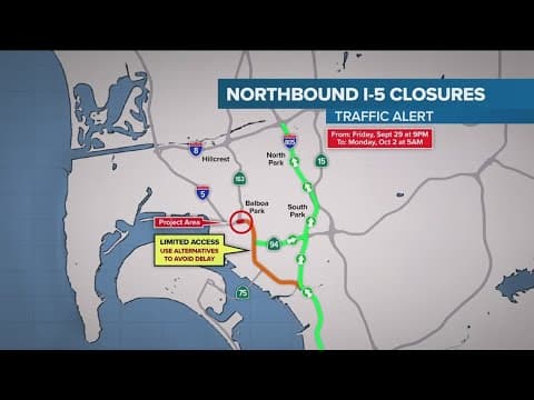 Northbound I-5 closure this weekend starting in National City