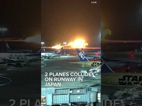 Plane catches fire on runway at Japan's Haneda airport after collision