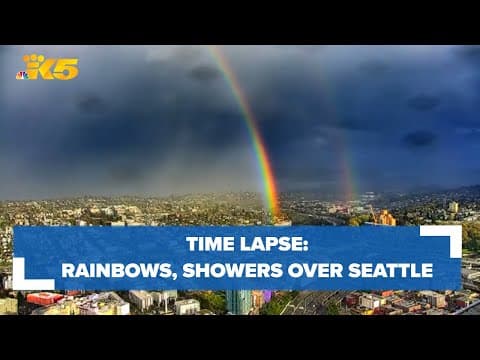 Rainbows, rain showers pass over Seattle