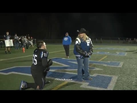 High school football player proposes to longtime girlfriend after team wins big game