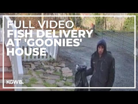 Surveillance video: Man leaves dead fish on Goonies house front porch