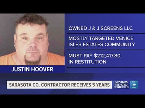 Unlicensed Sarasota County contractor facing prison time for stealing from victims of Hurricane Ian
