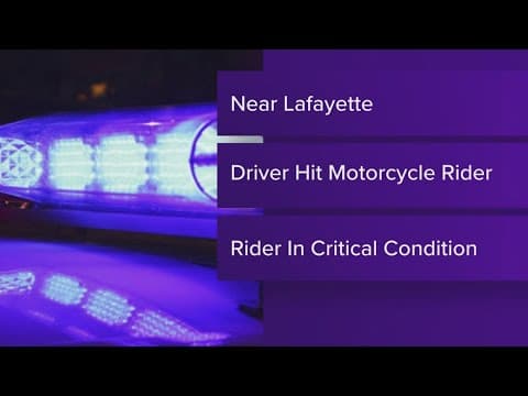 Motorcycle rider in critical condition after crash near Lafayette