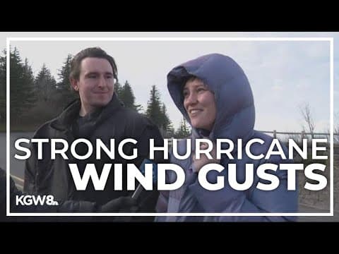 Tourists visit Vista House in the Gorge amid strong hurricane wind gusts