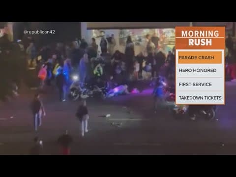 Police officer crashes into a crowd at a holiday parade