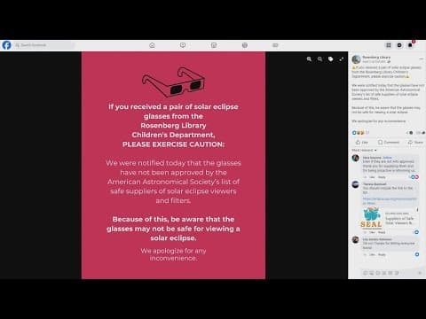 Rosenberg Library in Galveston has a warning -- they say they were distributing unapproved eclipse g