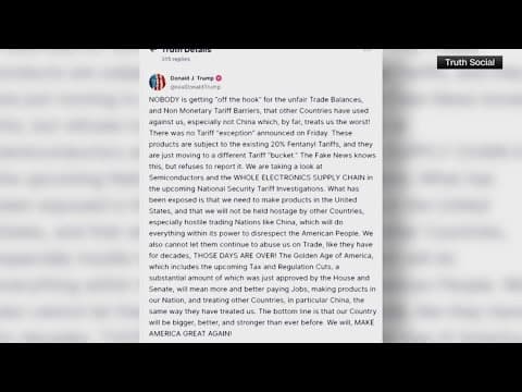 'Nobody is getting off the hook' | Trump says electronics will be subject to separate tariffs