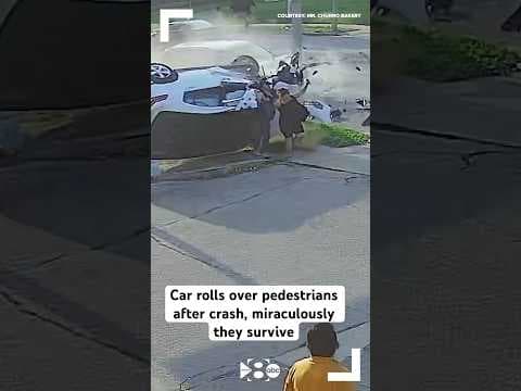SHOCKING VIDEO: Car rolls over pedestrians after crash, miraculously they survive