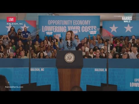 Crews set up for Vice President Kamala Harris' event on the Ellipse