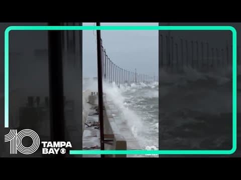 Strong winds cause massive waves to crash onto I-275 along Howard Frankland Bridge in #Florida