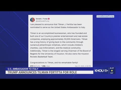 'An accomplished businessman' | Tilman Fertitta nominated to serve as Trump's ambassador to Italy