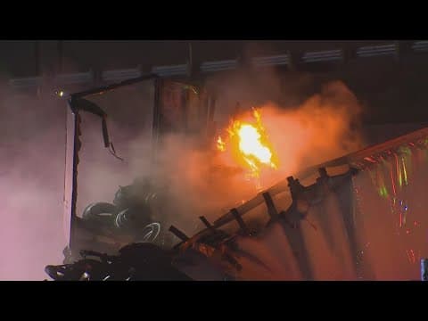 Latest after trailer full of chopped-up tires caught fire alongside North Texas highway