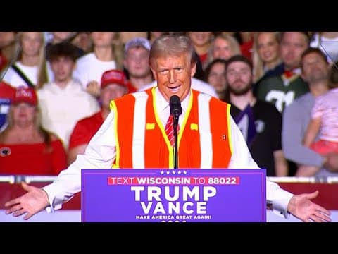 Donald Trump wears garbage worker vest during rally in Green Bay, WI (Oct. 30, 2024)