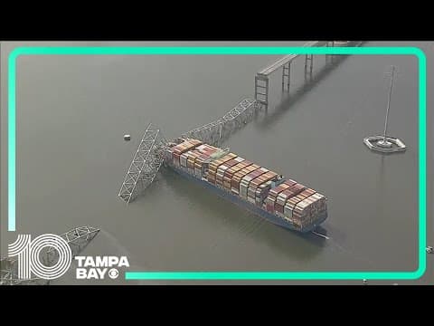 Baltimore bridge collapse: Live aerials show container ship