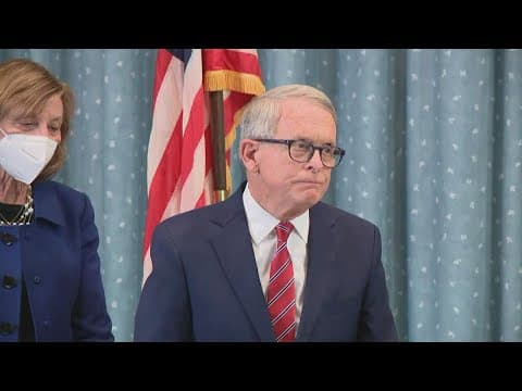 DeWine speaks during a visit with Ohio National Guard members who are assisting state hospitals