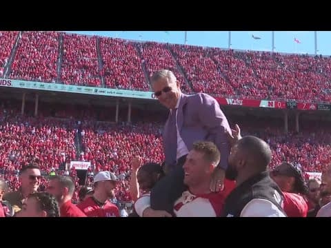Urban Meyer, 2014 Ohio State national championship team honored during game