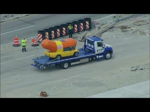 Oscar Mayer Wienermobile flips onto its side after crash along suburban Chicago highway