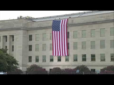 Flag unfurled at Pentagon to mark September 11th