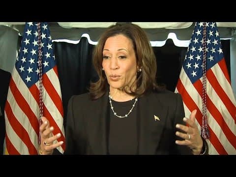 Kamala Harris talks to press in Michigan before rally