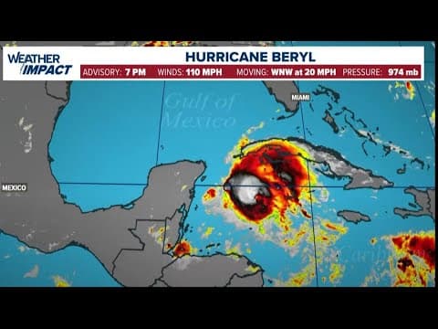 7 p.m. Thursday Hurricane Beryl update: Cat 2 storm bears down on Yucatan Peninsula