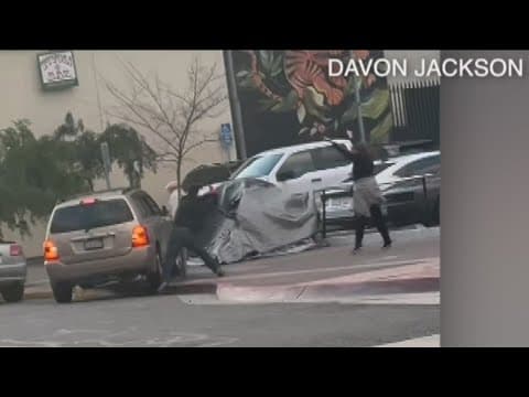 Caught on video: Driver attempts to run over bat-wielding man after fight in Downtown San Diego