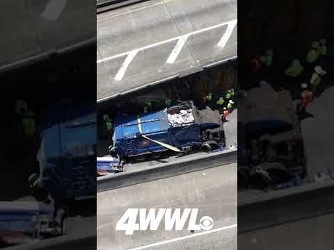 Bird’s-eye view Drone video shows the I-10 ramp finally clear after crews removed the garbage truck