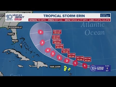 Tracking the tropics: Tropical Storm Erin expected to become hurricane Friday; Invest 98-L trying to