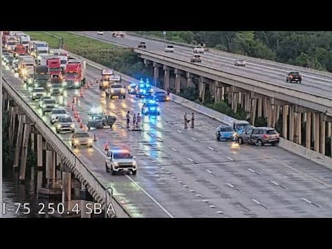 Crash involving reported death, injuries shuts down southbound lanes of I-75 in Hillsborough County