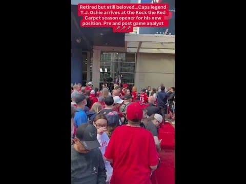 Retired capitals player T.J. Oshie walks the red carpet before starting his new position