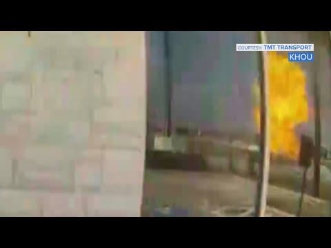 New video shows the moment an SUV crashed into a gas pipeline, igniting a huge fire near Houston