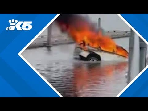 One person confirmed dead after car on fire drives into King County lake