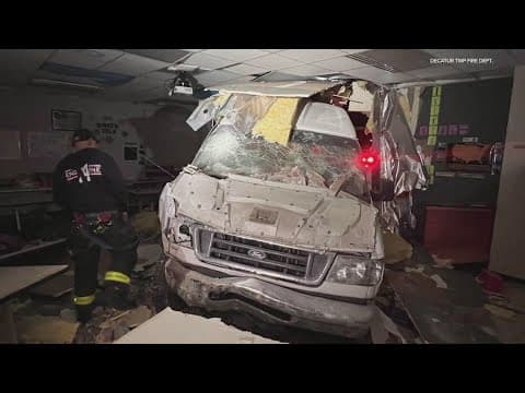 Van crashes through elementary school classroom on Indy's southwest side