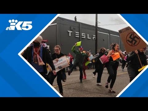 Hundreds protest outside Seattle-area Tesla dealerships as part of worldwide movement