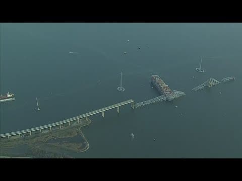 Baltimore bridge collapses | Aerial footage as the sun rises
