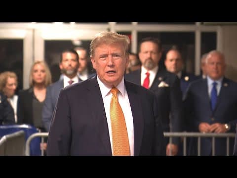 Donald Trump makes comments to press on Tuesday as he returns to court for afternoon proceedings