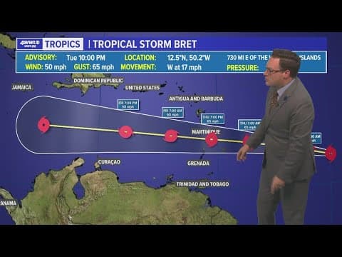 Tuesday night Tropical Storm Bret 10pm update